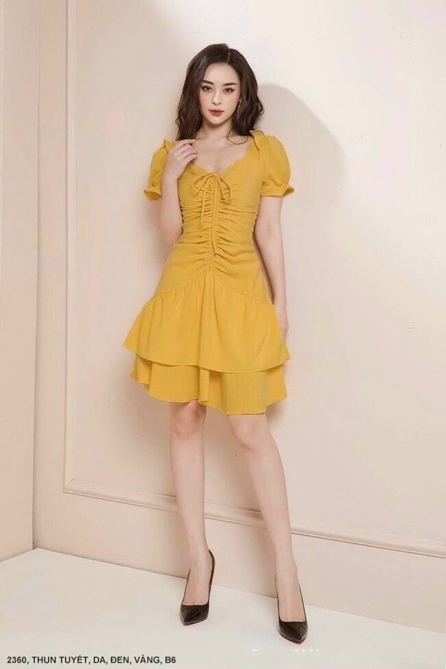 Đầm Tay Ngắn Thắt Nơ Cổ Dún - DN 2360